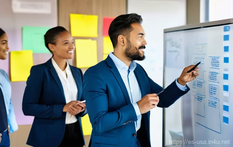 미국 기업 문화 - **Prompt:** A dynamic and diverse team of five professionals, representing various ethnicities and g...