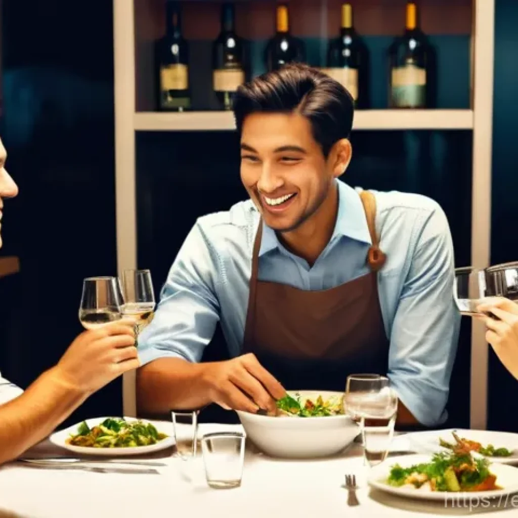 미국 여행 중 팁 문화 - **Prompt: Restaurant Service and Tipping**
"A bright and inviting restaurant interior with soft ...