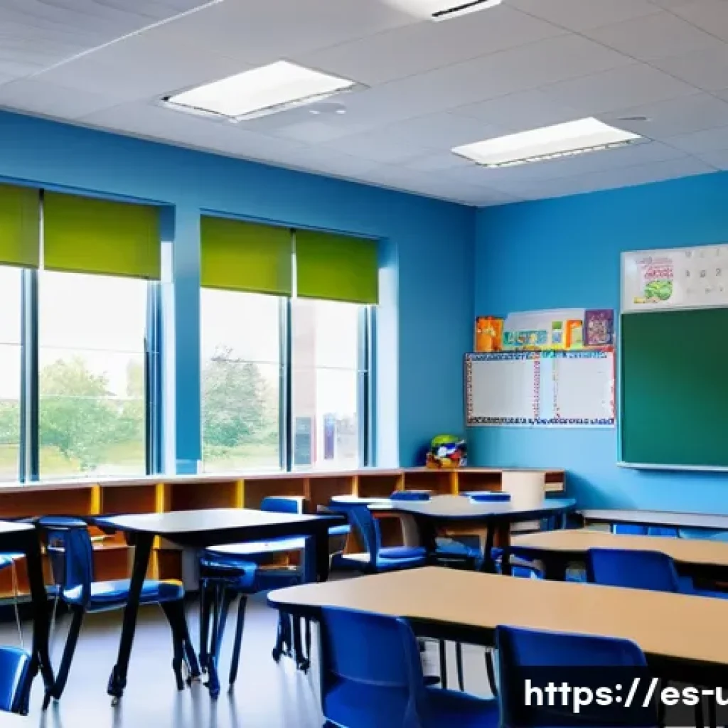 미국 학군 좋은 지역 - A modern, high-performing American public school campus in a suburban community, featuring state-of-...