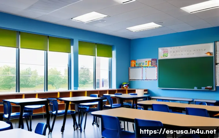 미국 학군 좋은 지역 - A modern, high-performing American public school campus in a suburban community, featuring state-of-...