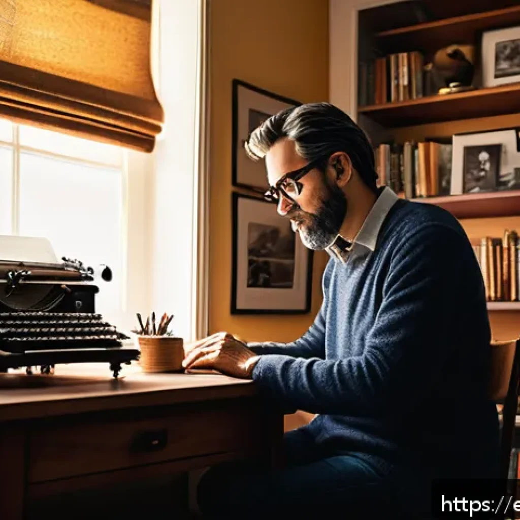 미국 유명 작가와 작품 - A cozy, intimate writer's room filled with bookshelves and warm lighting, featuring a diverse Americ...