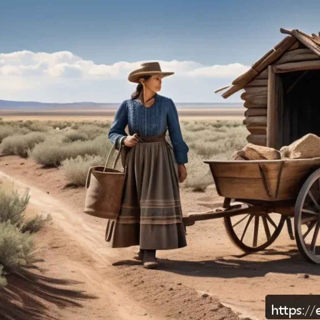 미국 서부 개척시대 생활상 - A rugged pioneer family building a sturdy shelter in the Wild West, using local materials like rough...