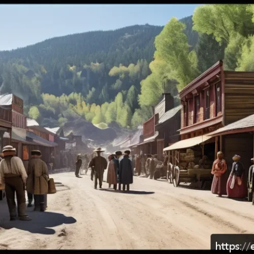 미국 내 금광 마을 역사 - A vibrant 19th-century American mining town scene during the Gold Rush, bustling with diverse miners...