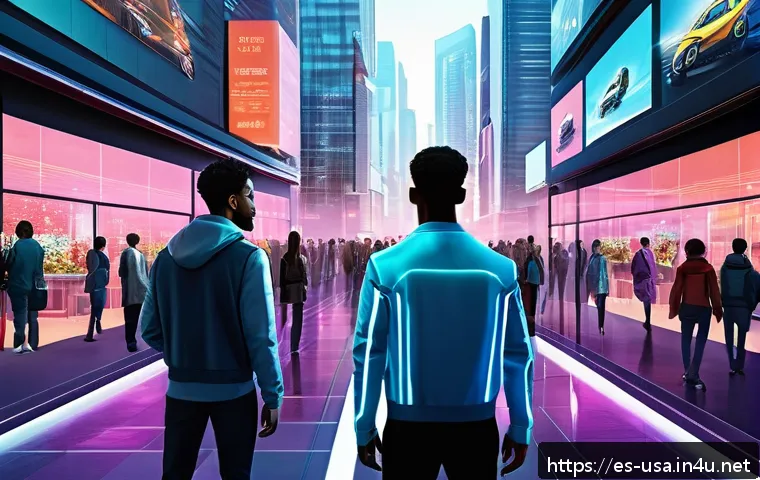 미국 드라마 추천 - A futuristic urban scene depicting diverse characters engaging with advanced AI technology in everyd...